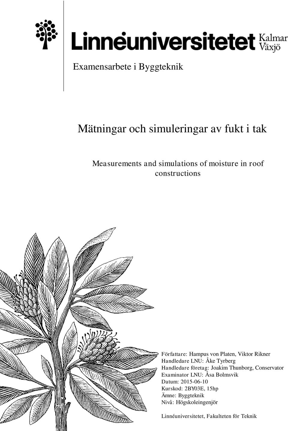 Tyrberg Handledare företag: Joakim Thunborg, Conservator Examinator LNU: Åsa Bolmsvik Datum: