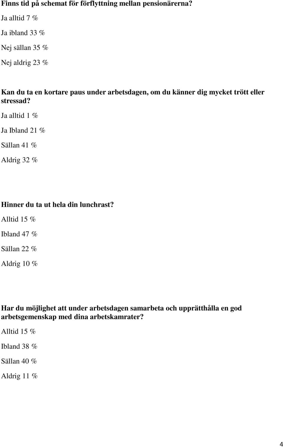 mycket trött eller stressad? Ja alltid 1 % Ja Ibland 21 % Sällan 41 % Aldrig 32 % Hinner du ta ut hela din lunchrast?