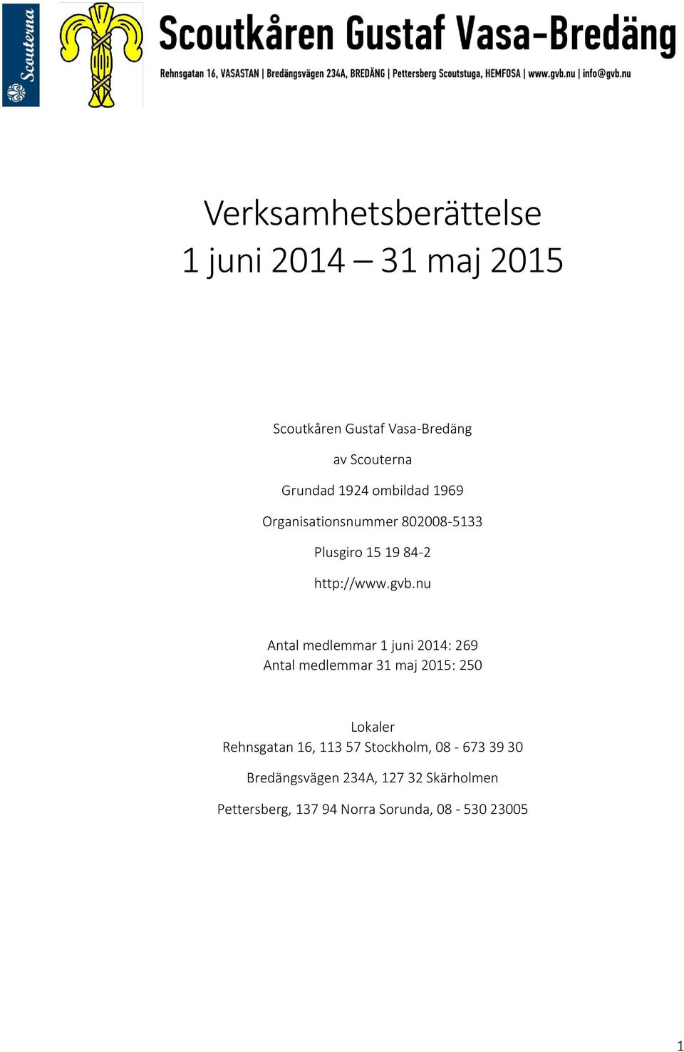 nu Antal medlemmar 1 juni 2014: 269 Antal medlemmar 31 maj 2015: 250 Lokaler Rehnsgatan 16, 113 57
