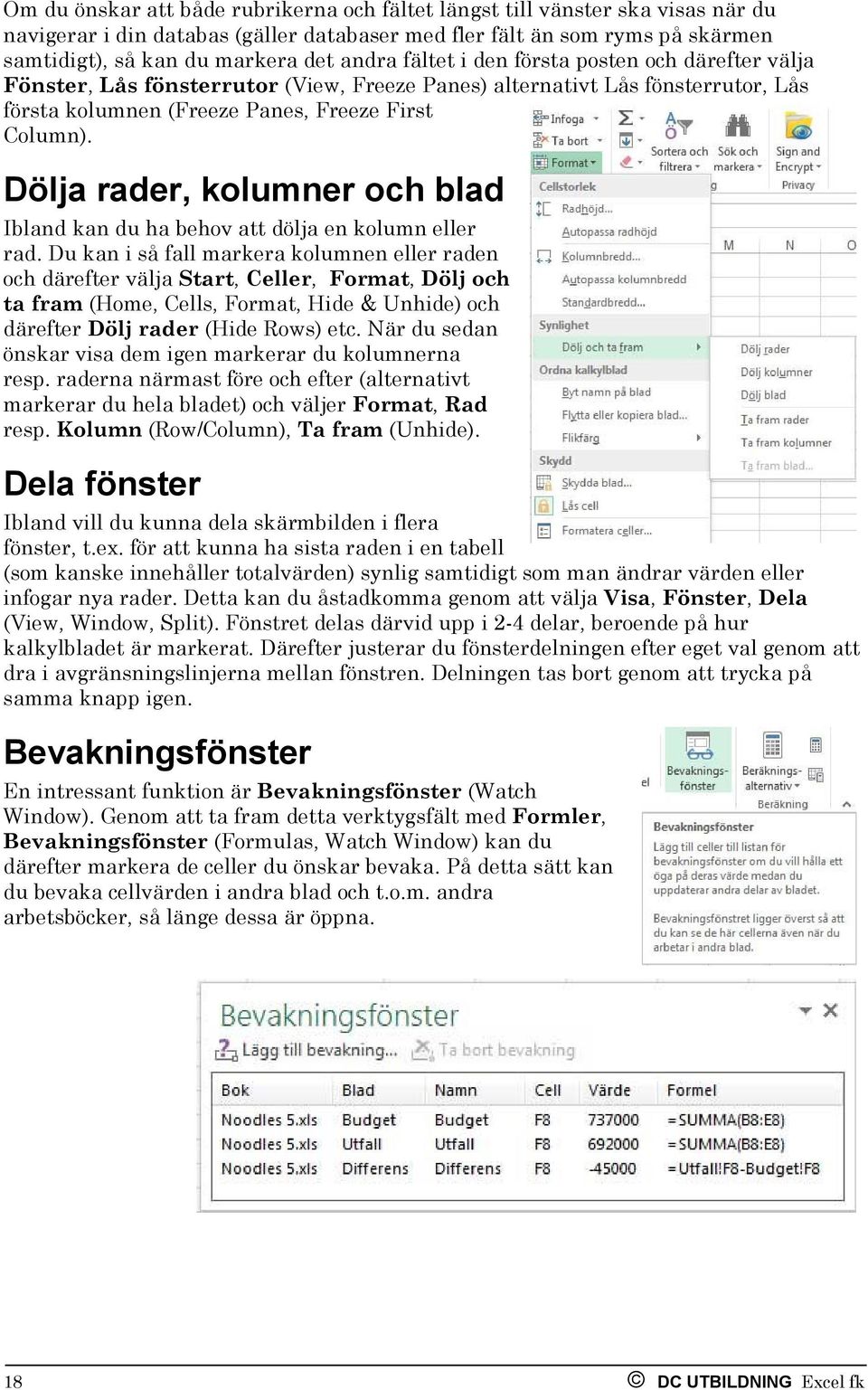 Dölja rader, kolumner och blad Ibland kan du ha behov att dölja en kolumn eller rad.