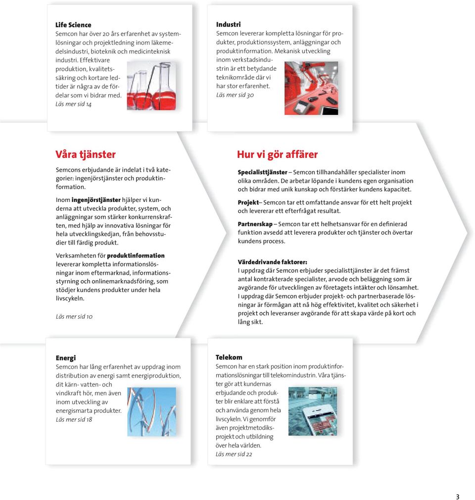 Läs mer sid 14 Industri Semcon levererar kompletta lösningar för produkter, produktionssystem, anläggningar och produktinformation.