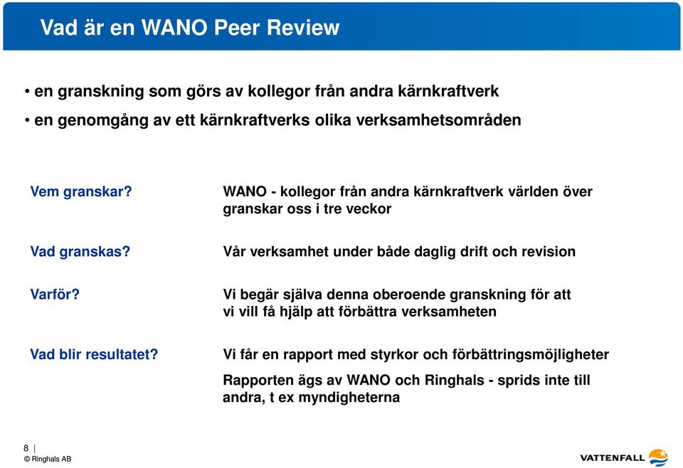 Vi begär själva denna oberoende granskning för att vi vill få hjälp att förbättra verksamheten Vad blir resultatet?