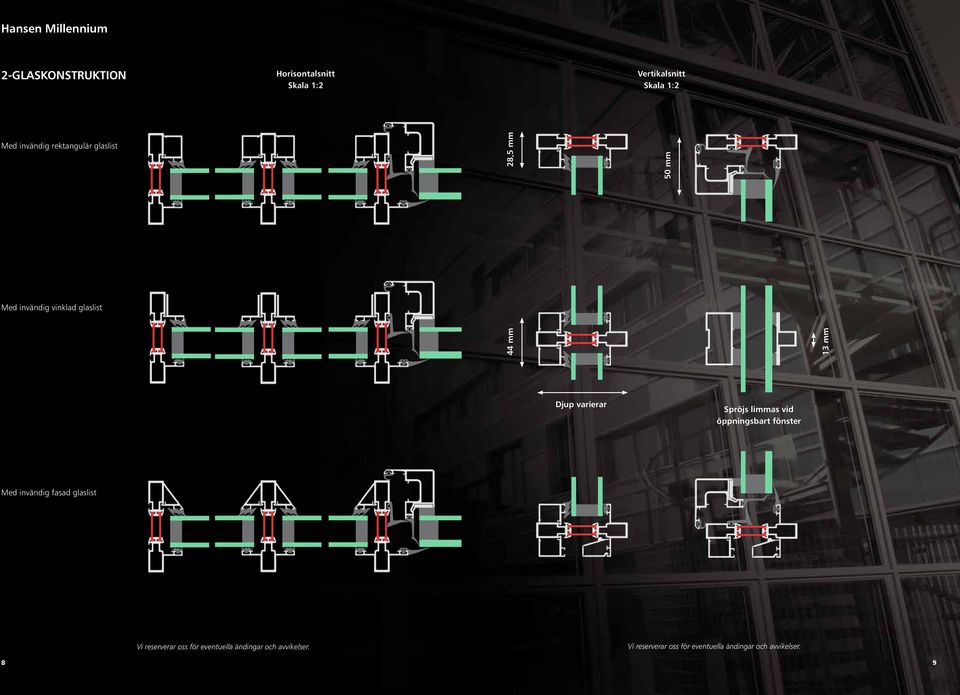 varierar Spröjs limmas vid öppningsbart fönster Med invändig fasad glaslist Vi reserverar oss