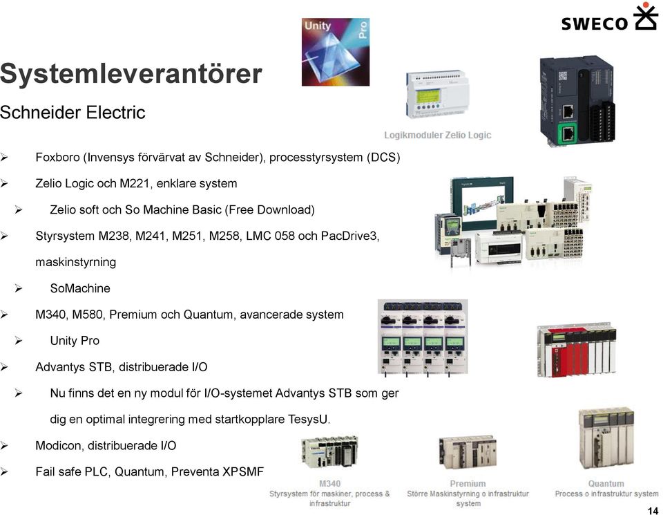 M340, M580, Premium och Quantum, avancerade system Unity Pro Advantys STB, distribuerade I/O Nu finns det en ny modul för I/O-systemet