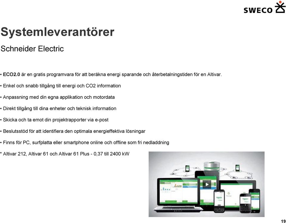 teknisk information Skicka och ta emot din projektrapporter via e-post Beslutsstöd för att identifiera den optimala energieffektiva lösningar