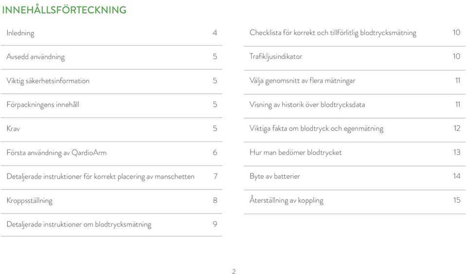 5 Viktiga fakta om blodtryck och egenmätning 12 Första användning av QardioArm 6 Hur man bedömer blodtrycket 13 Detaljerade instruktioner för