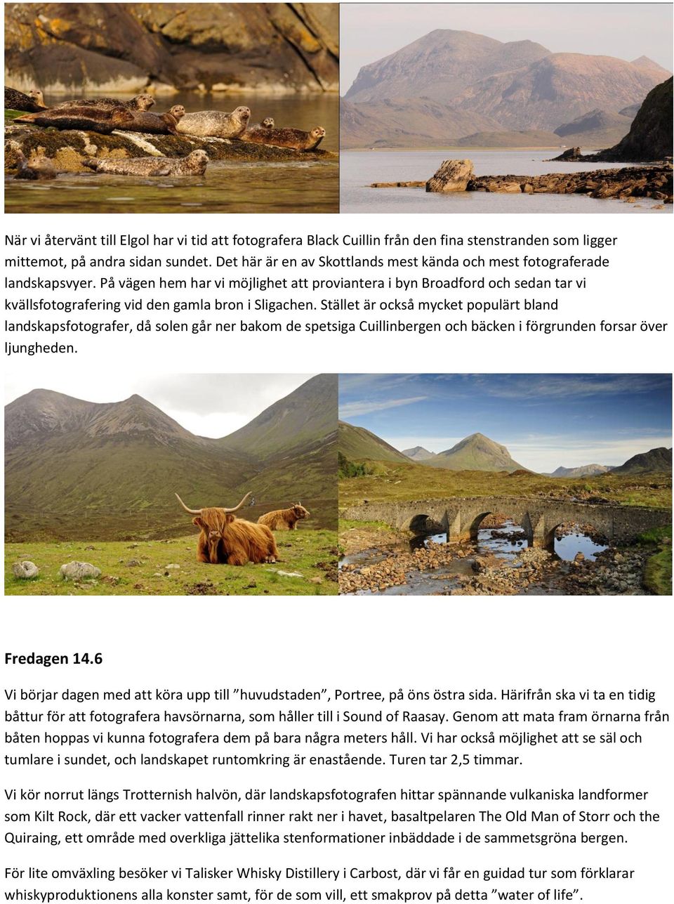 På vägen hem har vi möjlighet att proviantera i byn Broadford och sedan tar vi kvällsfotografering vid den gamla bron i Sligachen.