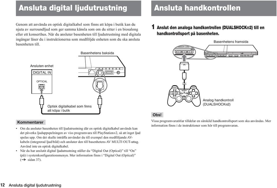 1 Anslut den analoga handkontrollen (DUALSHOCK 2) till en handkontrollsport på basenheten.