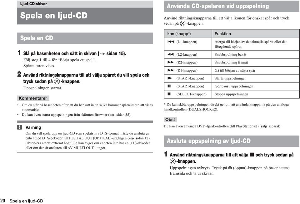 Kommentarer Om du slår på basenheten efter att du har satt in en skiva kommer spårnumren att visas automatiskt. Du kan även starta uppspelningen från skärmen Browser ( sidan 35).