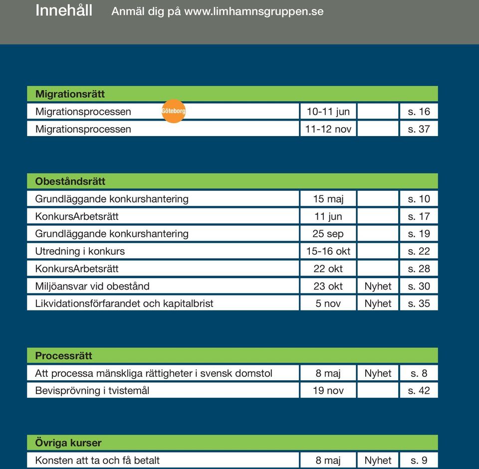 19 Utredning i konkurs 15-16 okt s. 22 KonkursArbetsrätt 22 okt s. 28 Miljöansvar vid obestånd 23 okt Nyhet s.