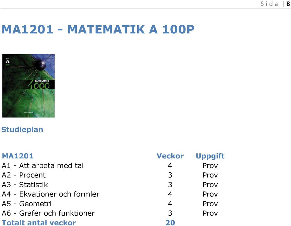 Statistik 3 Prov A4 - Ekvationer och formler 4 Prov A5 -