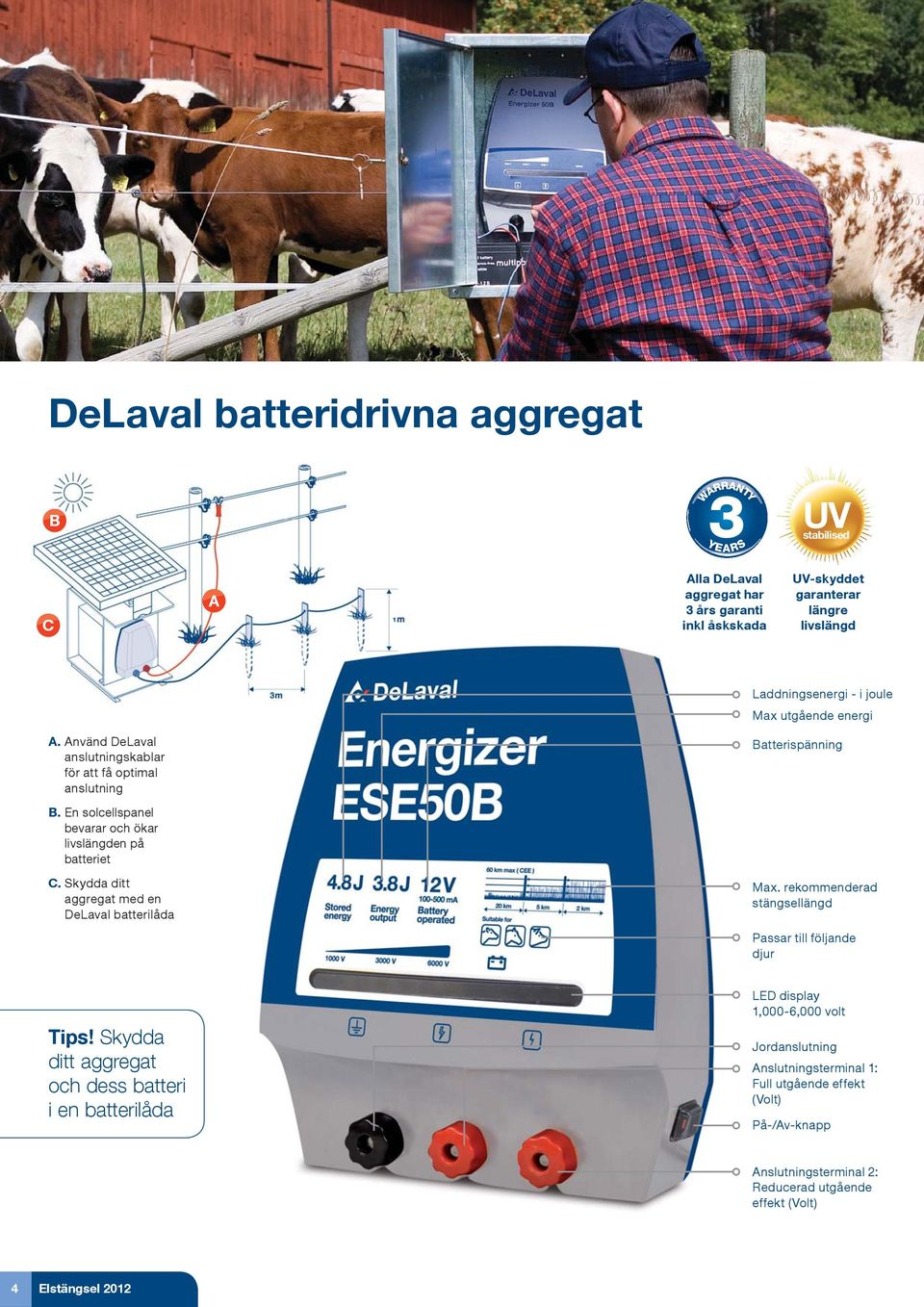 Skydda ditt aggregat med en DeLaval batterilåda Max. rekommenderad stängsellängd Passar till följande djur Tips!