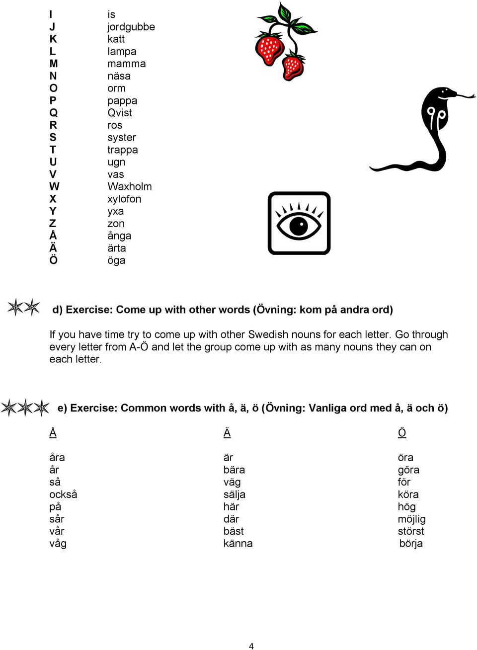 Go through every letter from A-Ö and let the group come up with as many nouns they can on each letter.