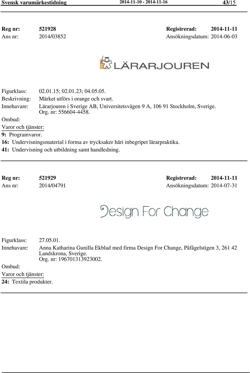 16: Undervisningsmaterial i forma av trycksaker häri inbegripet lärarpraktika. 41: Undervisning och utbildning samt handledning.