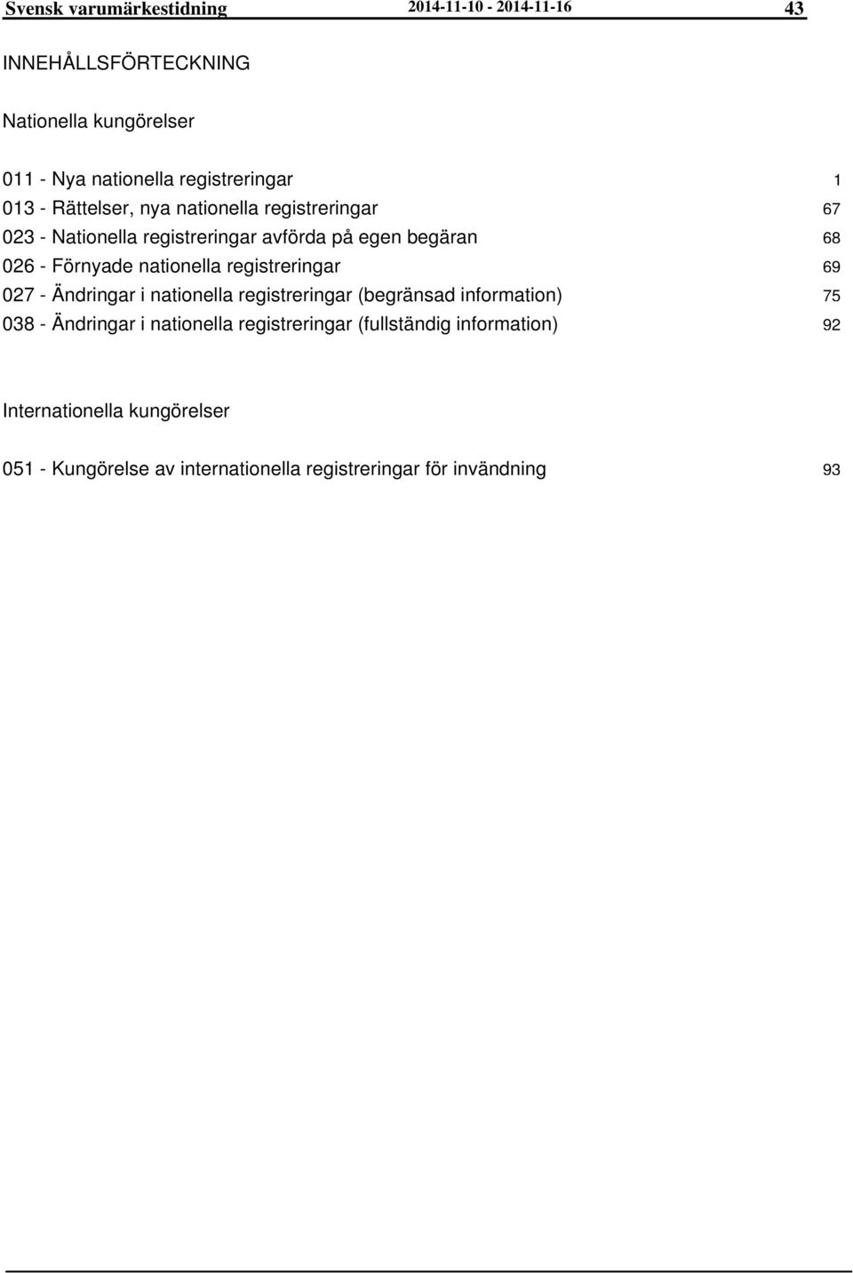 registreringar 027 - Ändringar i nationella registreringar (begränsad information) 038 - Ändringar i nationella registreringar