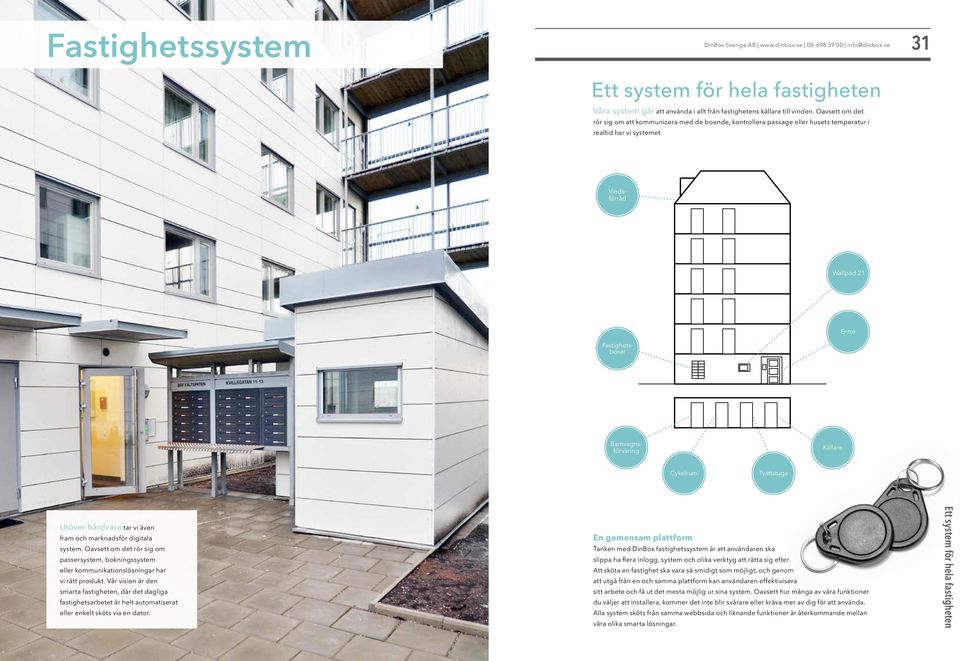 31 Wallpad 21 Barnvagnsförvaring Vindsförråd Fastighetsboxar Entré Källare Cykelrum Tvättstuga Utöver hårdvara tar vi även fram och marknadsför digitala system.