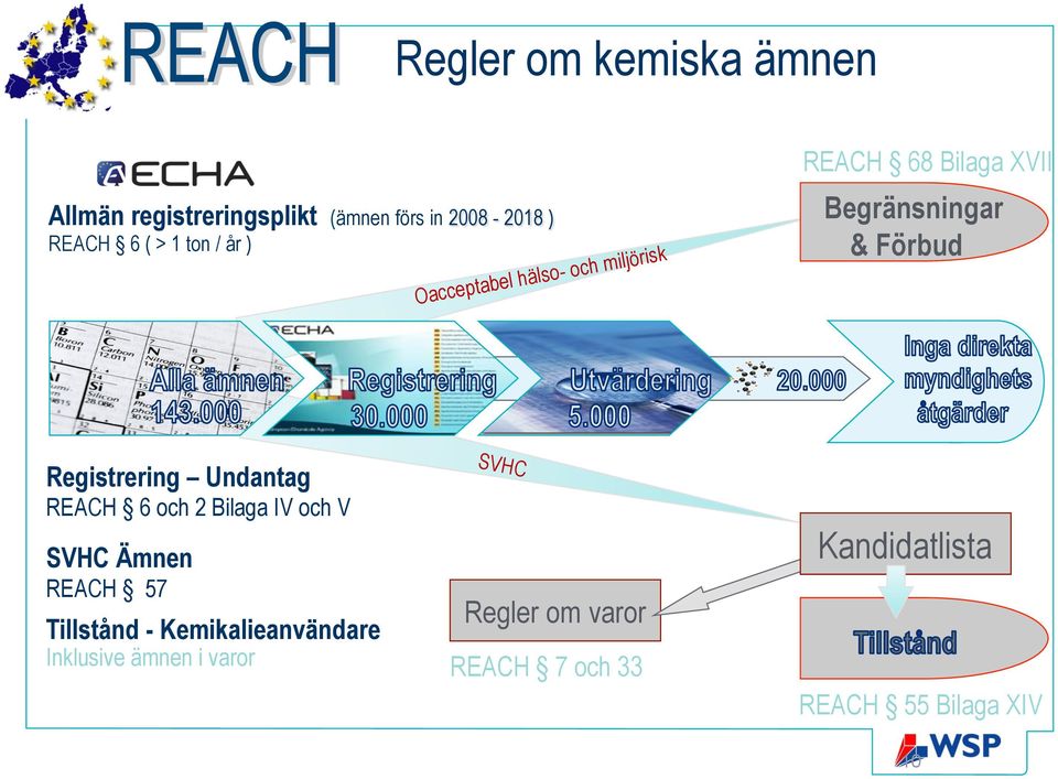 Registrering Undantag REACH 6 och 2 Bilaga IV och V SVHC Ämnen REACH 57 Tillstånd -