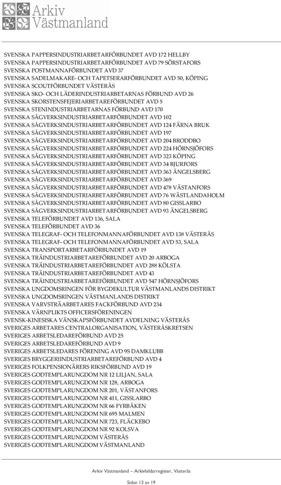 SÅGVERKSINDUSTRIARBETARFÖRBUNDET AVD 102 SVENSKA SÅGVERKSINDUSTRIARBETARFÖRBUNDET AVD 124 FÄRNA BRUK SVENSKA SÅGVERKSINDUSTRIARBETARFÖRBUNDET AVD 197 SVENSKA SÅGVERKSINDUSTRIARBETARFÖRBUNDET AVD 204