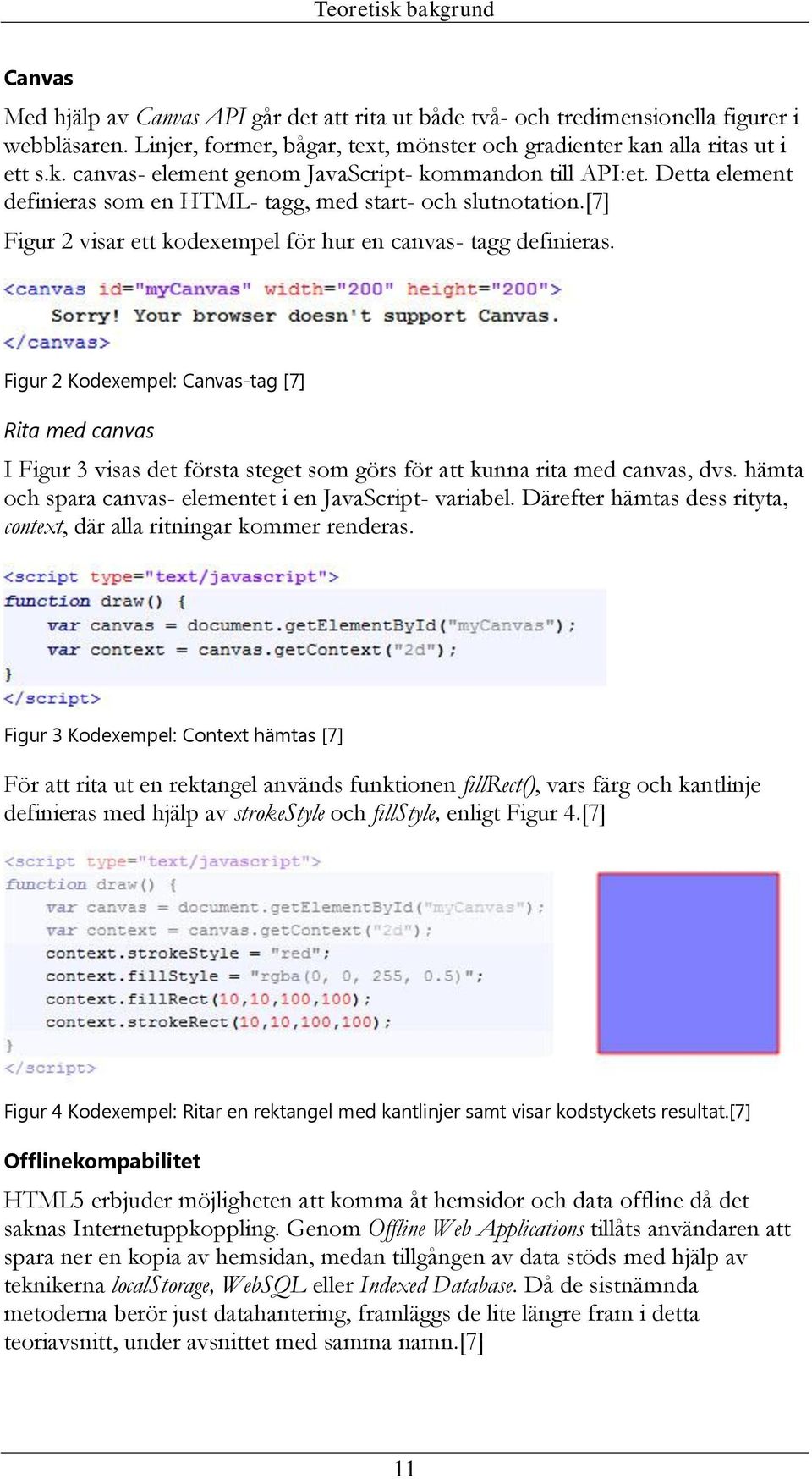 Detta element definieras som en HTML- tagg, med start- och slutnotation.[7] Figur 2 visar ett kodexempel för hur en canvas- tagg definieras.