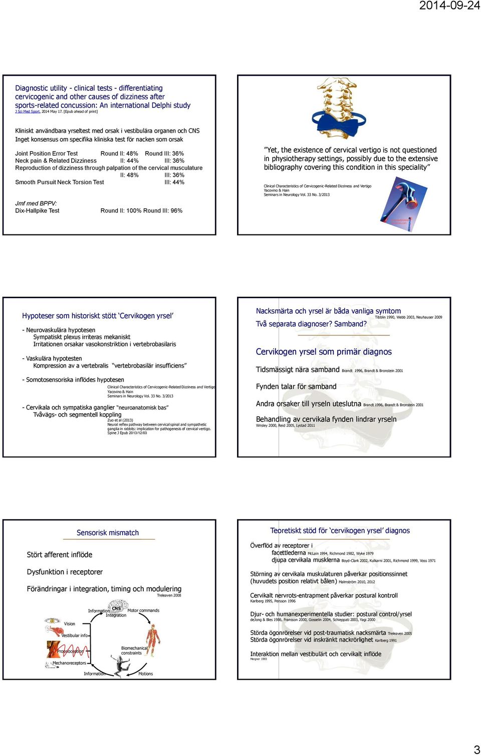 Round III: 36% Neck pain & Related Dizziness II: 44% III: 36% Reproduction of dizziness through palpation of the cervical musculature II: 48% III: 36% Smooth Pursuit Neck Torsion Test III: 44% Jmf