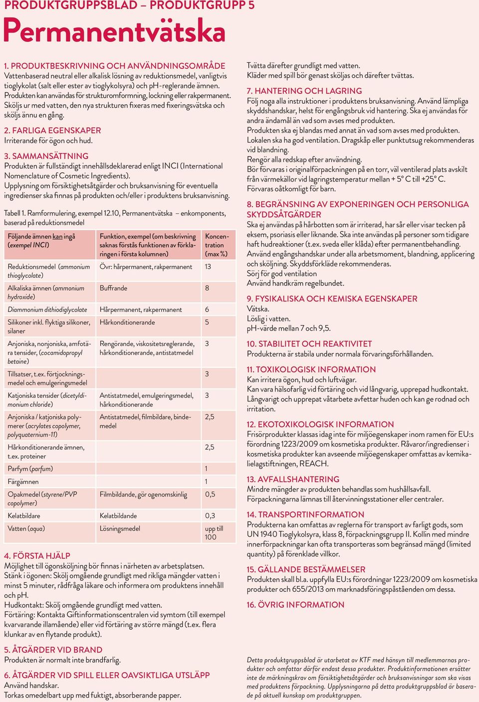 Upplysning om försiktighetsåtgärder och bruksanvisning för eventuella ingredienser ska finnas på produkten och/eller i produktens bruksanvisning. Tabell 1. Ramformulering, exempel 12.