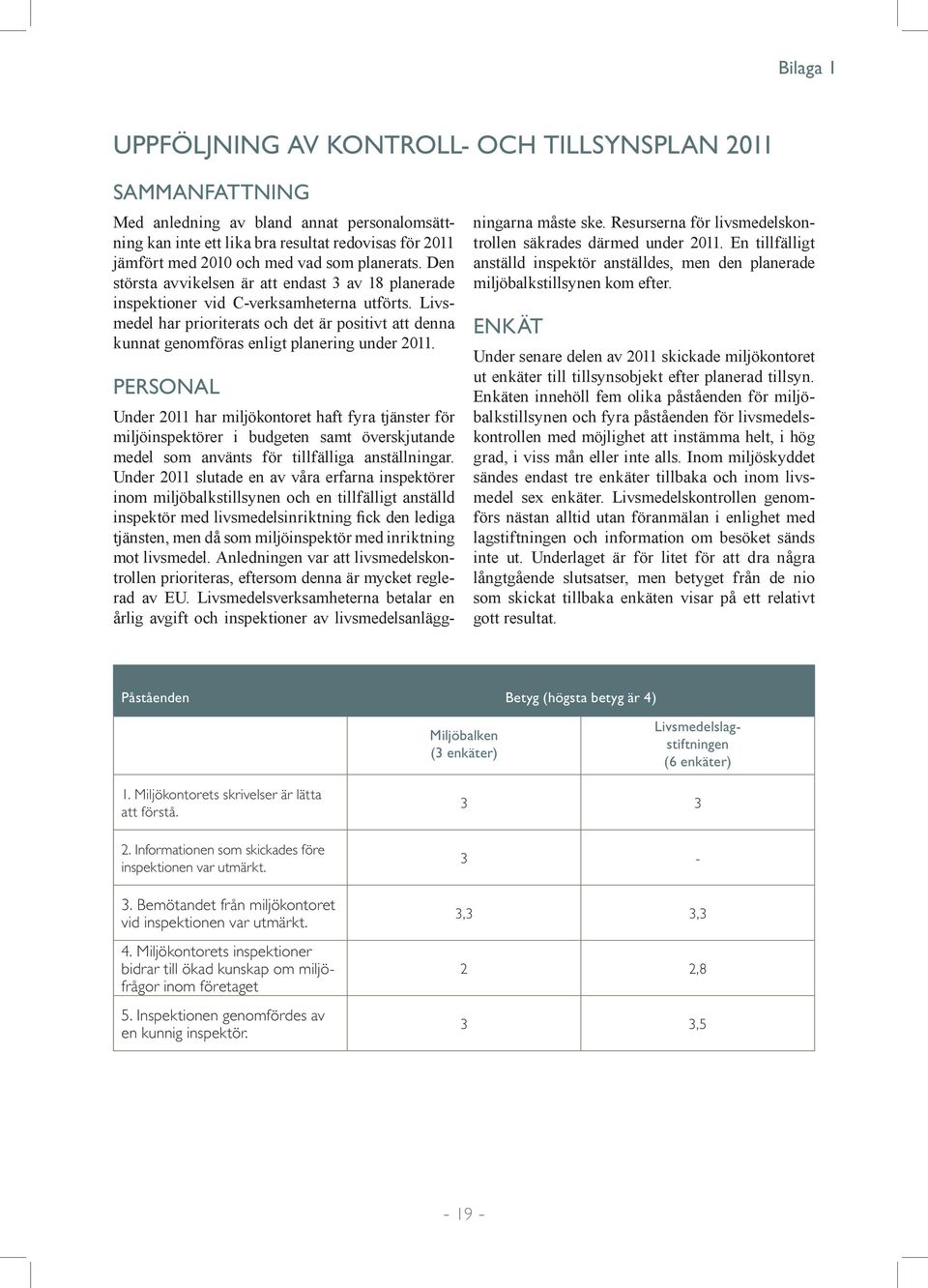 Livsmedel har prioriterats och det är positivt att denna kunnat genomföras enligt planering under 2011.