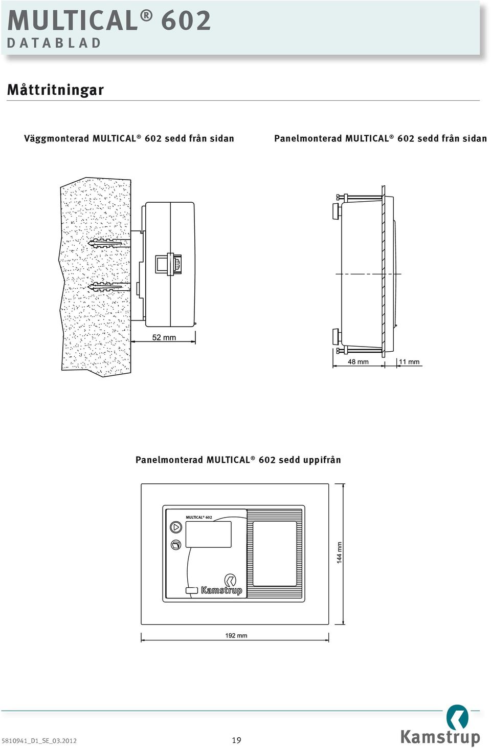 från sidan М Panelmonterad MULTICAL 602 sedd