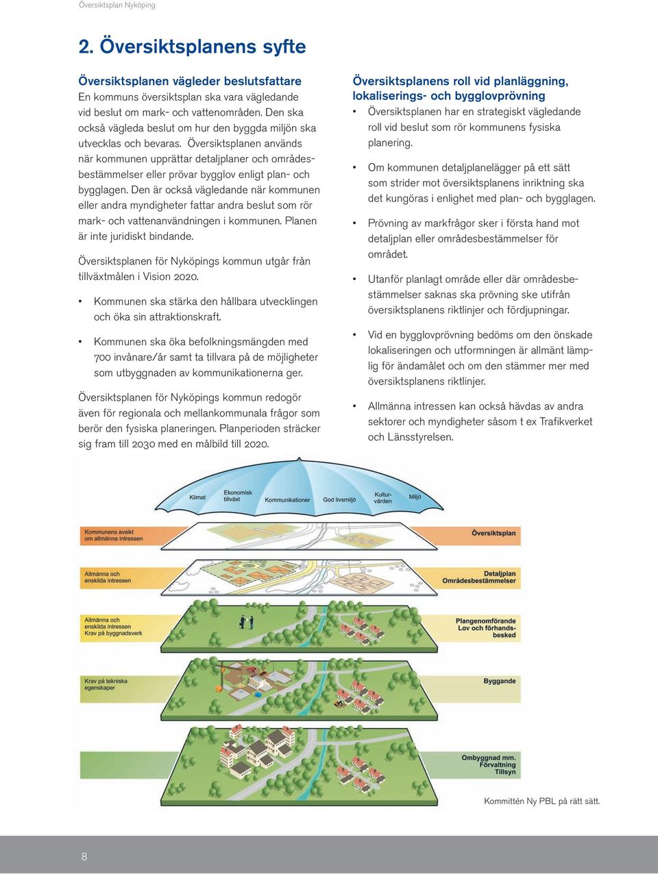 Översiktsplanen används när kommunen upprättar detaljplaner och områdesbestämmelser eller prövar bygglov enligt plan- och bygglagen.