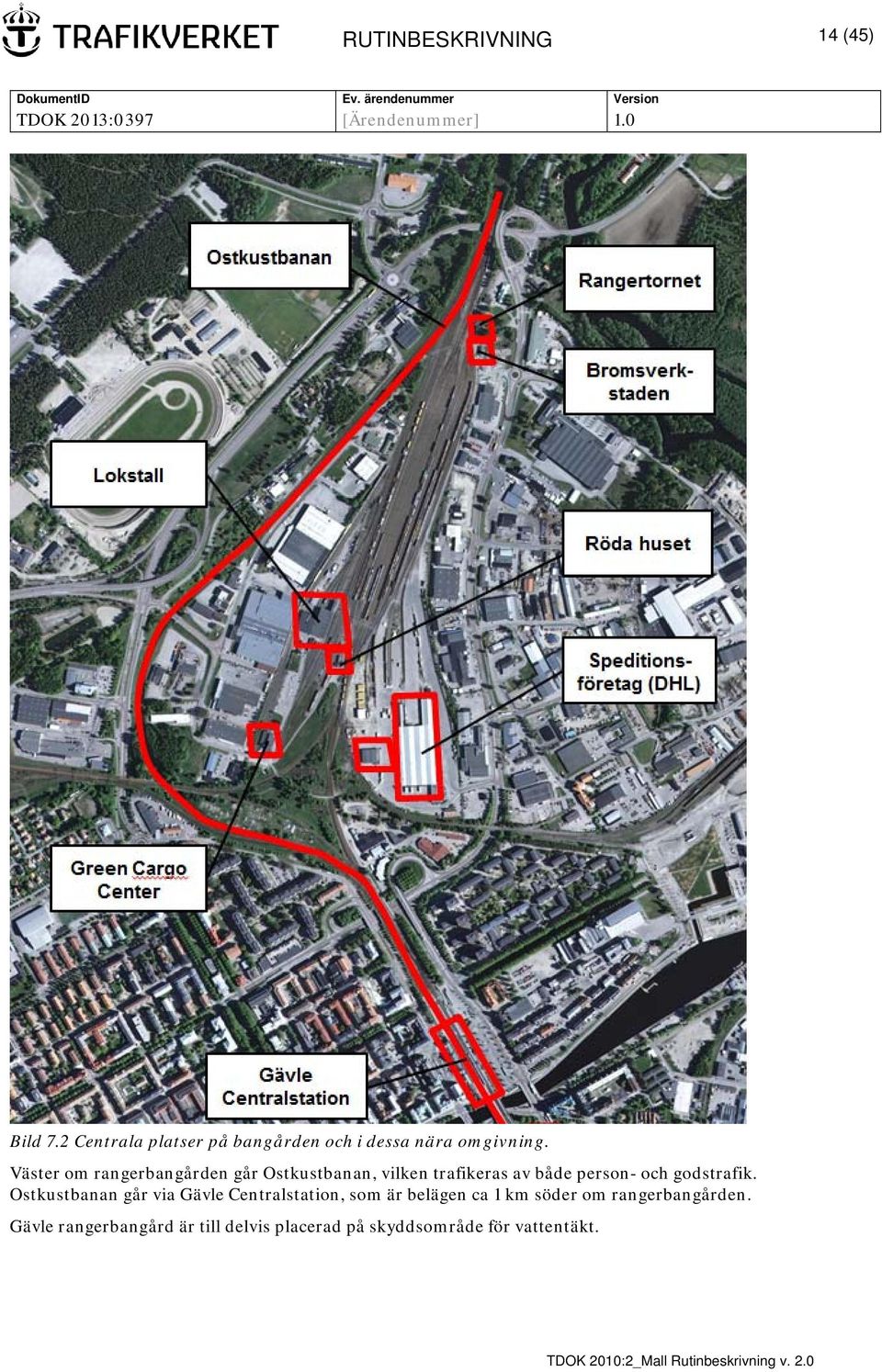 Väster om rangerbangården går Ostkustbanan, vilken trafikeras av både person- och