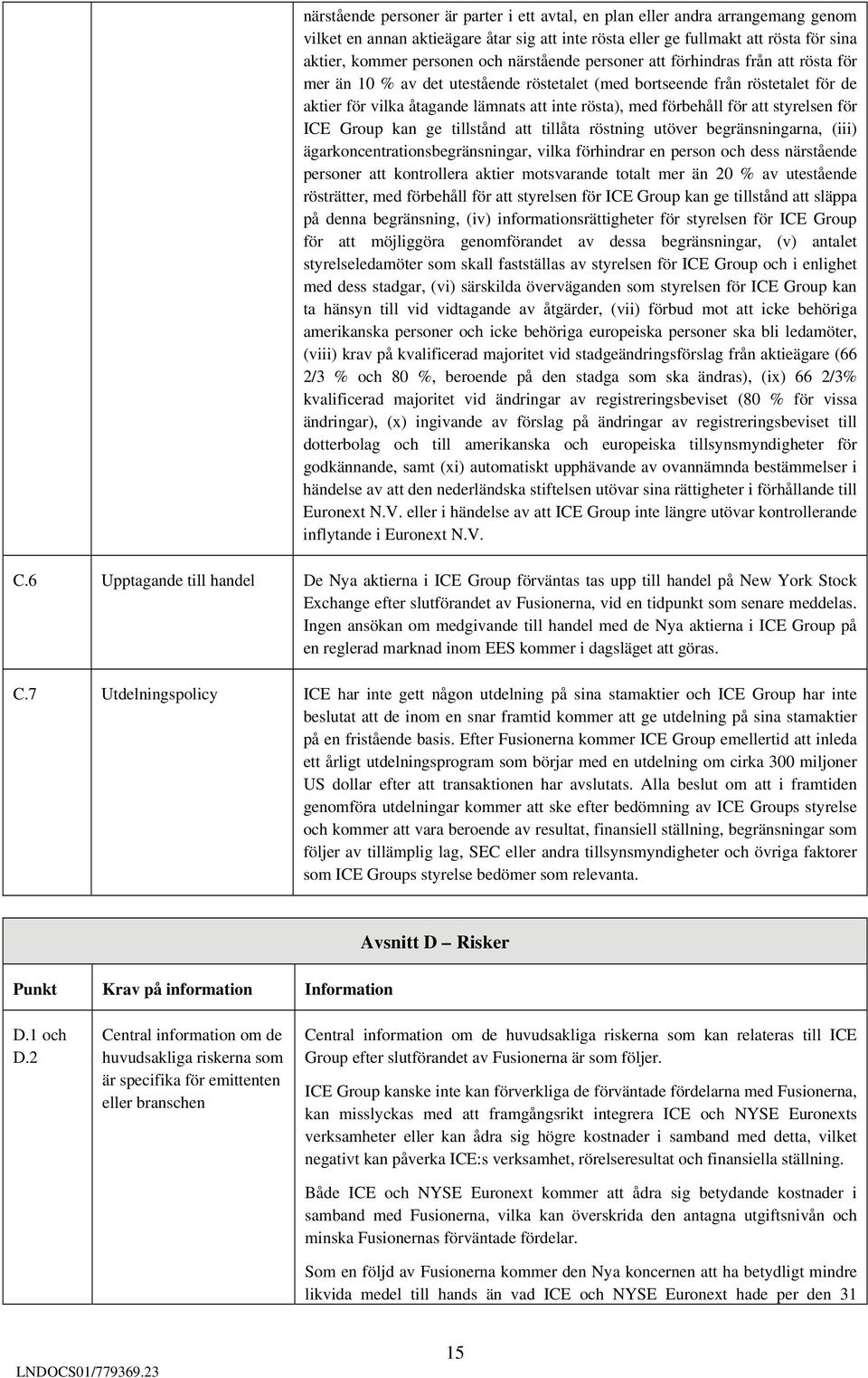 för att styrelsen för ICE Group kan ge tillstånd att tillåta röstning utöver begränsningarna, (iii) ägarkoncentrationsbegränsningar, vilka förhindrar en person och dess närstående personer att