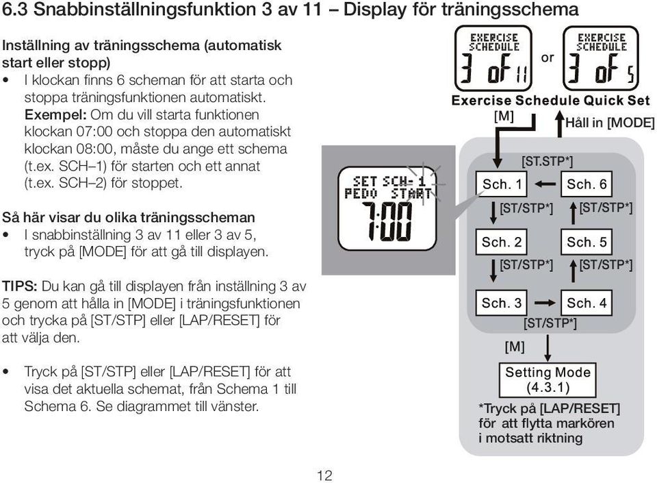 Så här visar du olika träningsscheman I snabbinställning 3 av 11 eller 3 av 5, tryck på [MODE] för att gå till displayen.