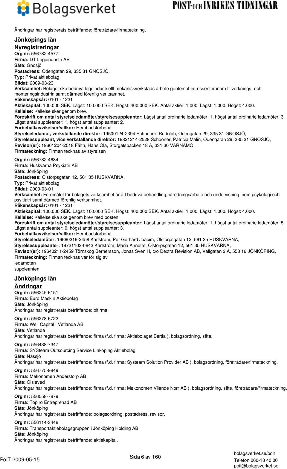 Lägst: 100.000 SEK. Högst: 400.000 SEK. Antal aktier: 1.000. Lägst: 1.000. Högst: 4.000. Kallelse: Kallelse sker genom brev.