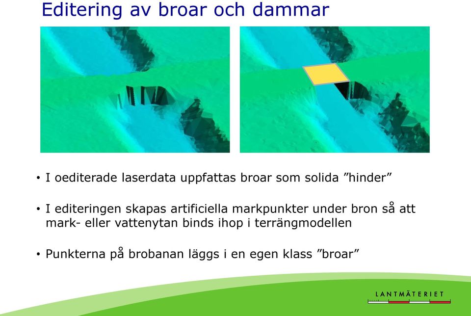 markpunkter under bron så att mark- eller vattenytan binds