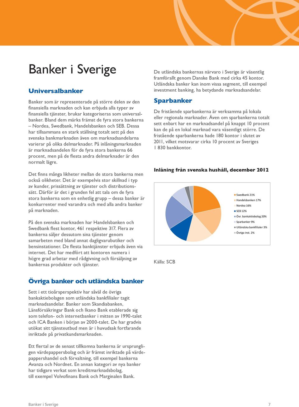 Dessa har tillsammans en stark ställning totalt sett på den svenska bankmarknaden även om marknadsandelarna varierar på olika delmarknader.