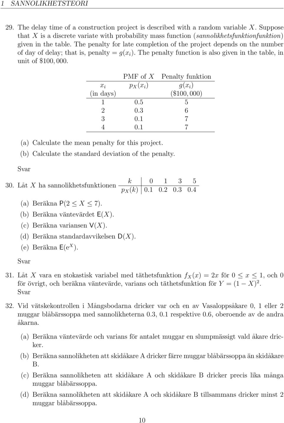 The penalty for late completion of the project depends on the number of day of delay; that is, penalty = g(x i ). The penalty function is also given in the table, in unit of $100, 000.