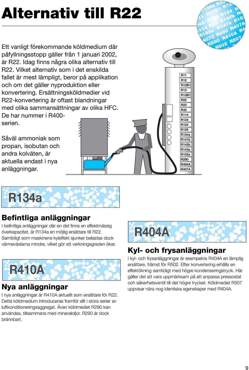 Ersättningsköldmedier vid R22-konvertering är oftast blandningar med olika sammansättningar av olika FC. De har nummer i R400- serien.