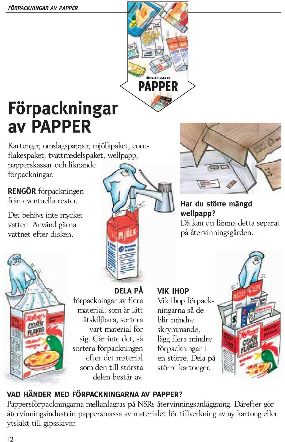 DELA PÅ förpackningar av flera material, som är lätt åtskiljbara, sortera vart material för sig. Går inte det, så sortera förpackningen efter det material som den till största delen består av.