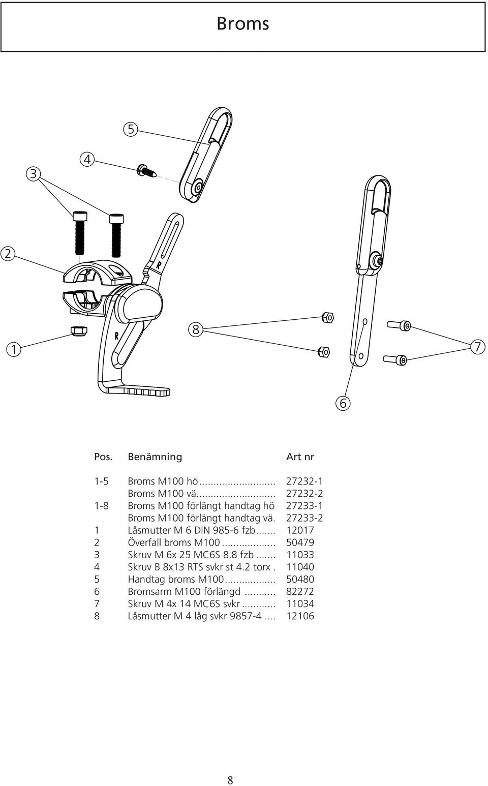 .. 5079 Skruv M x 5 MCS 8.8 fzb... 0 Skruv B 8x RTS svkr st. torx.. 00 5 Handtag broms M00.