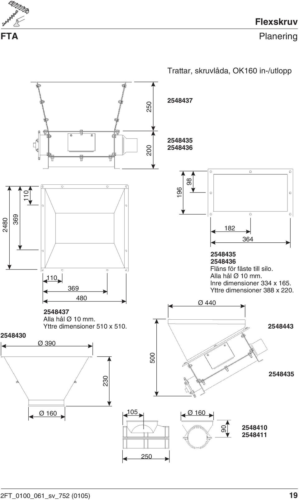 Inre dimensioner 334 x 165. Yttre dimensioner 388 x 220. Ø 440 2548437 Alla hål Ø 10 mm.