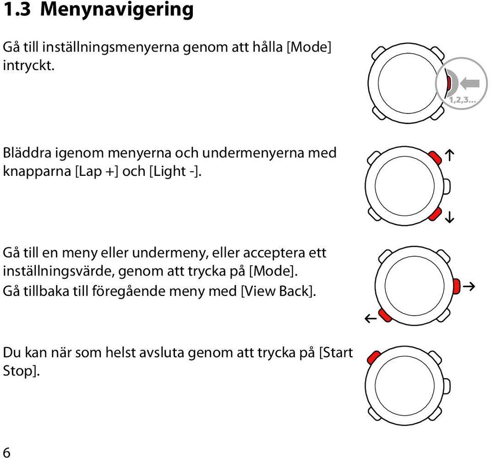 Gå till en meny eller undermeny, eller acceptera ett inställningsvärde, genom att trycka på