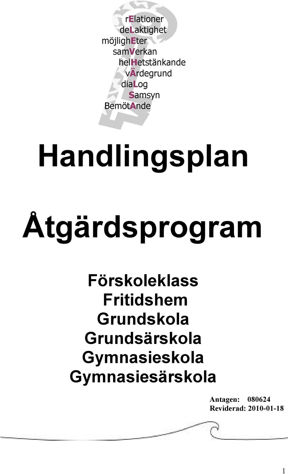 Åtgärdsprogram Förskoleklass Fritidshem Grundskola