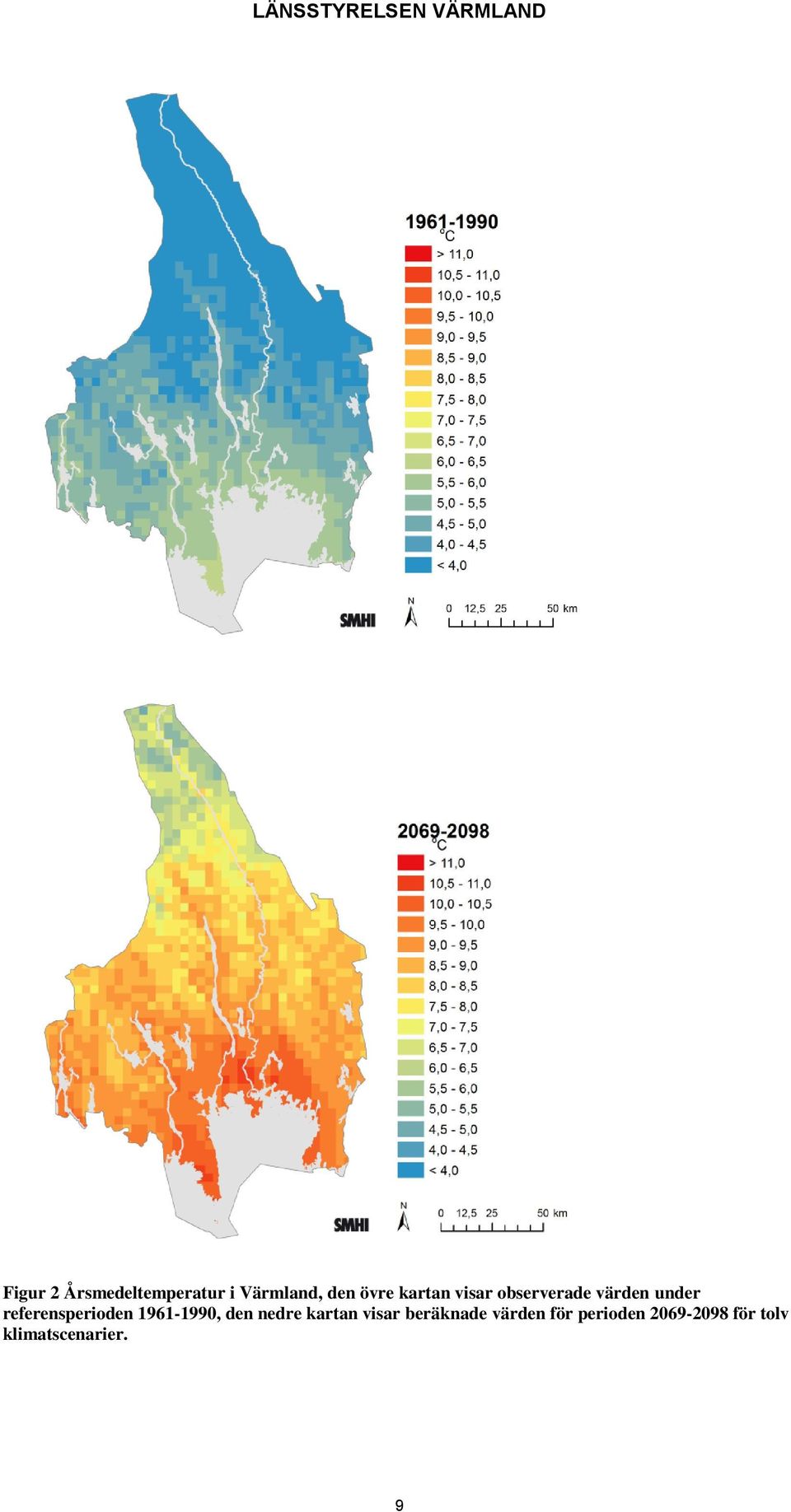 referensperioden 1961-1990, den nedre kartan visar