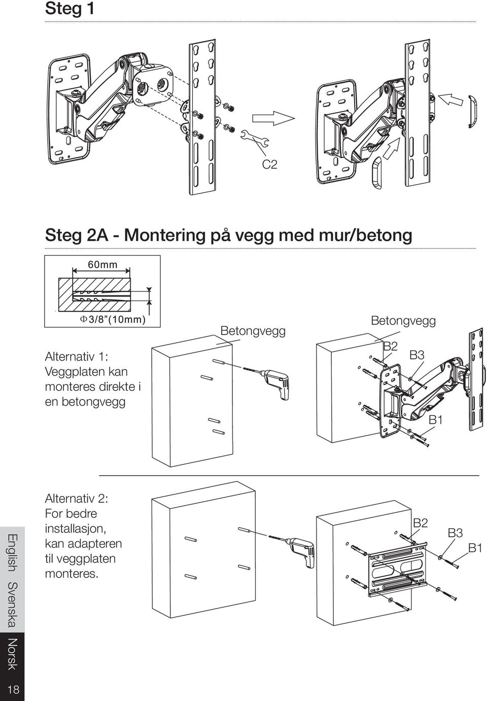 betongvegg Betongvegg Betongvegg B2 B3 Alternativ 2: For