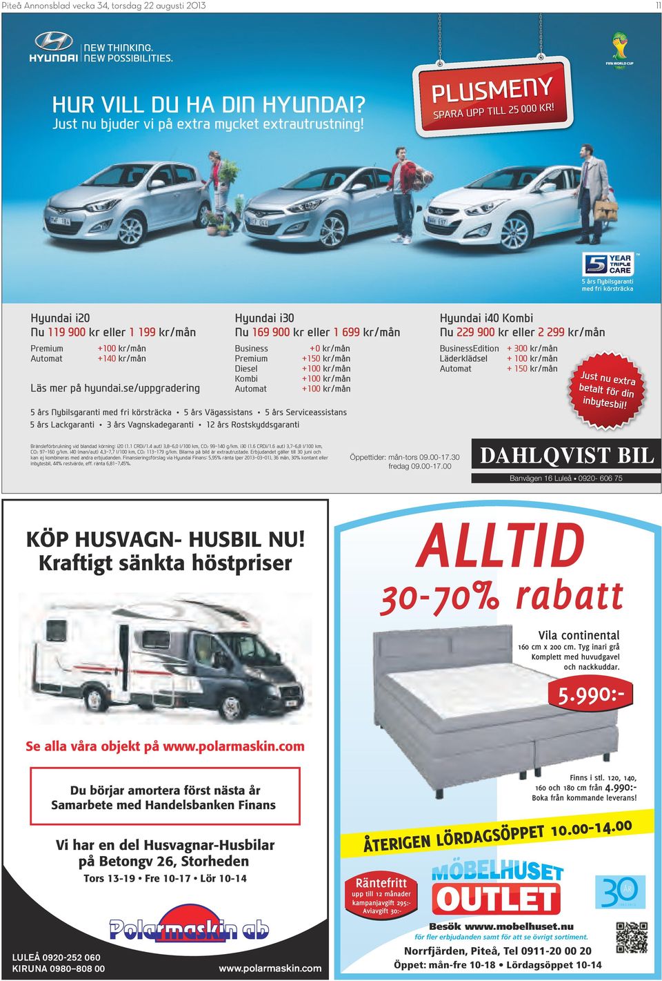 Premium utomat Business Premium Diesel Kombi utomat BusinessEdition + 300 + 100 utomat + 150 +100 +140 +0 +150 +100 +100 +100 Bränsleförbrukning vid blandad körning: i20 (1.1 CRDi/1.