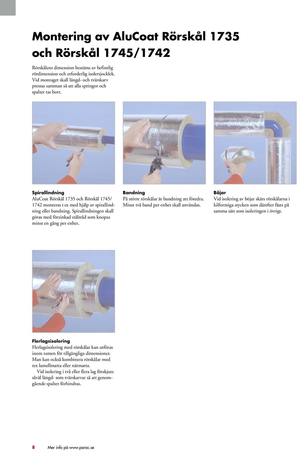 Spirallindning AluCoat Rörskål 1735 och Rörskål 1745/ 1742 monteras t ex med hjälp av spirallindning eller bandning.