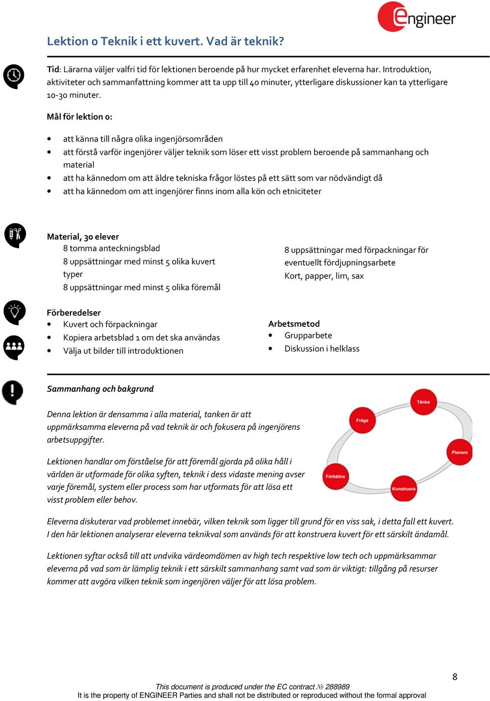 Mål för lektion 0: att känna till några olika ingenjörsområden att förstå varför ingenjörer väljer teknik som löser ett visst problem beroende på sammanhang och material att ha kännedom om att äldre