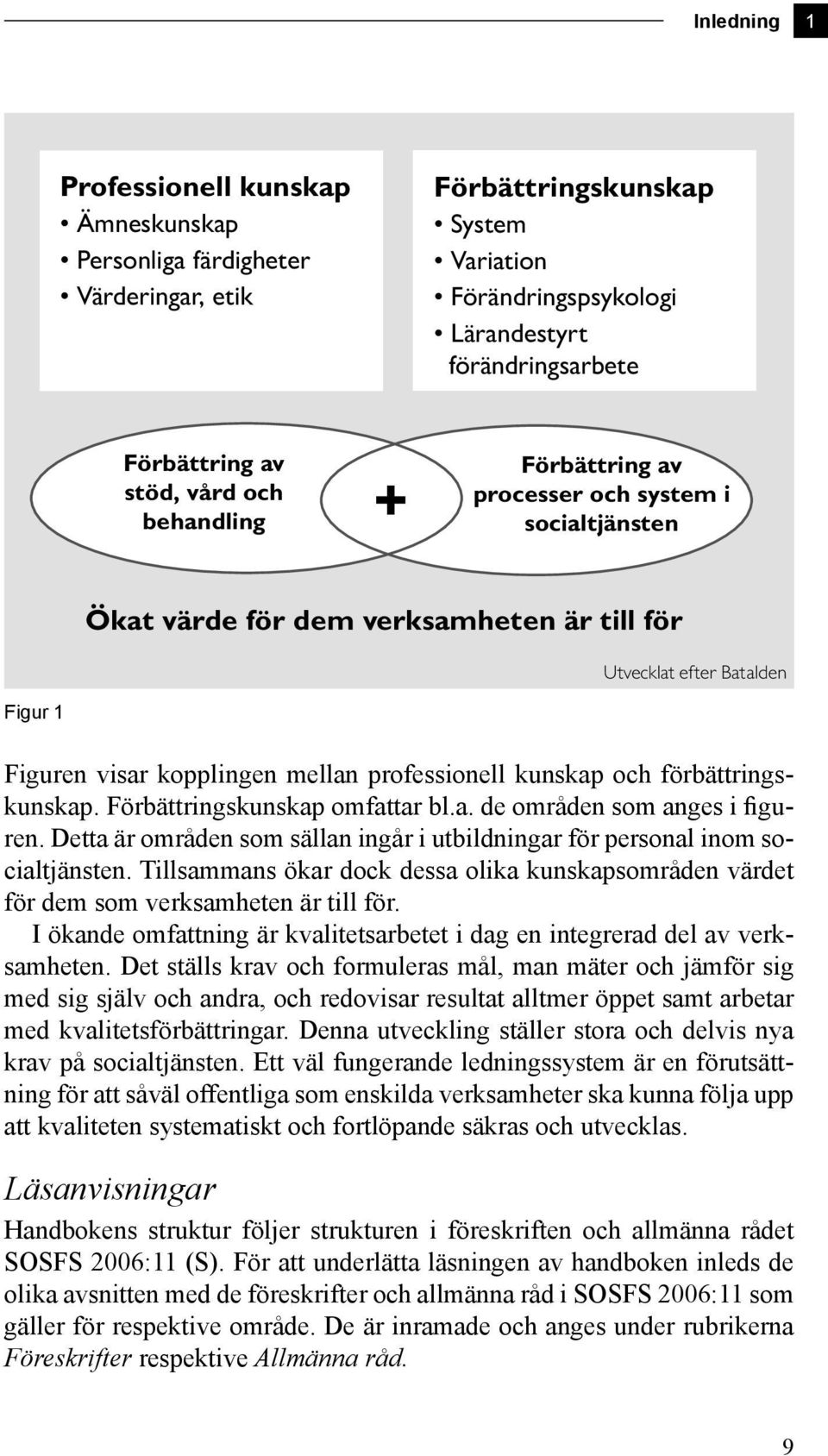 kunskap och förbättrings kunskap. Förbättringskunskap omfattar bl.a. de områden som anges i figuren. Detta är områden som sällan ingår i utbildningar för personal inom socialtjänsten.