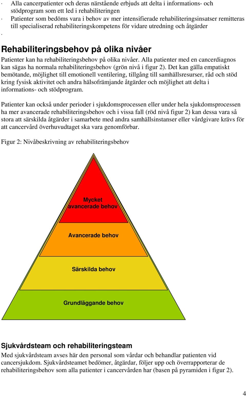 nivåer. Alla patienter med en cancerdiagnos kan sägas ha normala rehabiliteringsbehov (grön nivå i figur 2).