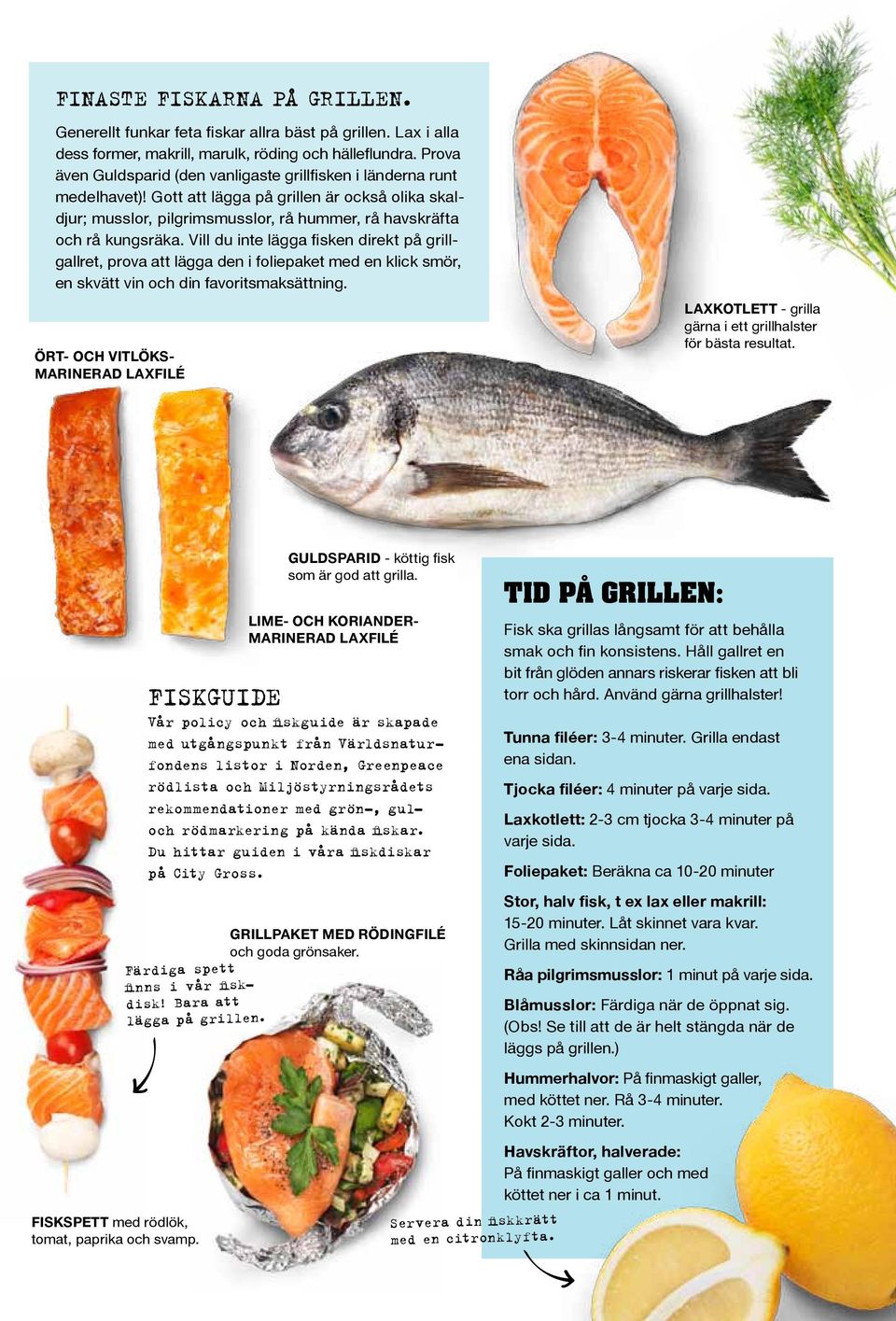 Vill du inte lägga fisken direkt på grillgallret, prova att lägga den i foliepaket med en klick smör, en skvätt vin och din favoritsmaksättning.