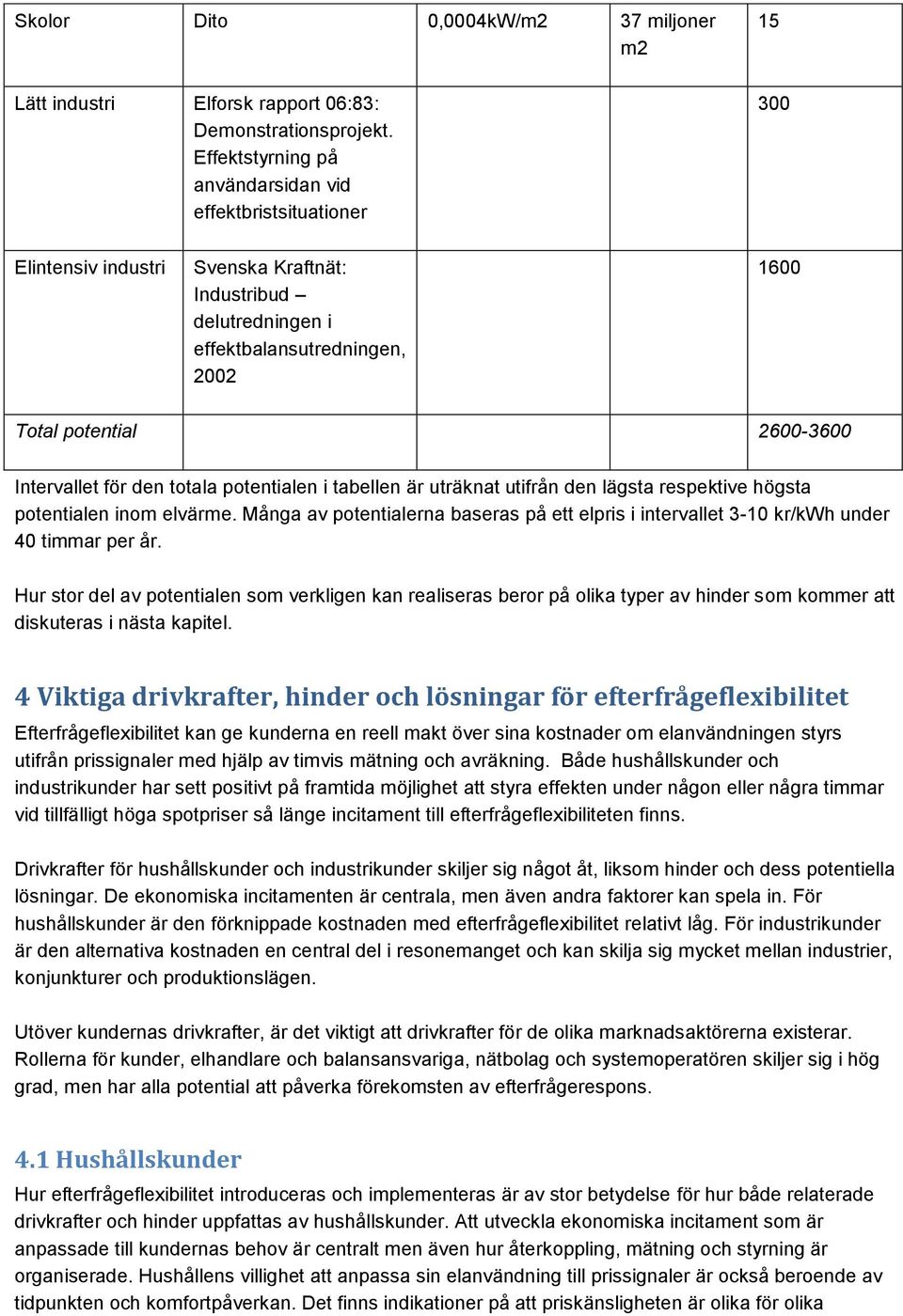 Intervallet för den totala potentialen i tabellen är uträknat utifrån den lägsta respektive högsta potentialen inom elvärme.